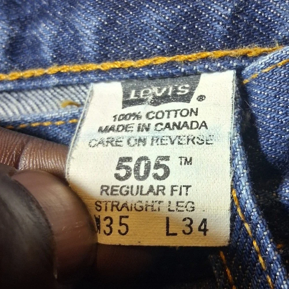Levis 505 Mens 35x34 Vintage Regular Fit Straight Leg Blue Jeans Made in Canada
